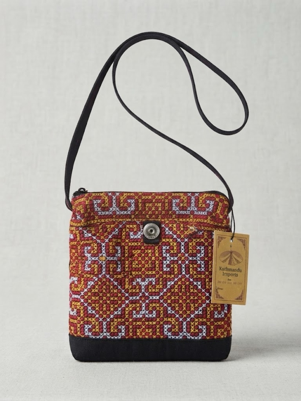 Embroidered Crossbody Cotton Cross Stitched Bag in Red and Gold